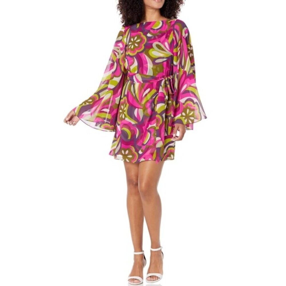 Trina Turk 'Molly' Mod-Print Statement-Sleeve Mini-Dress, Trina Pink Multi